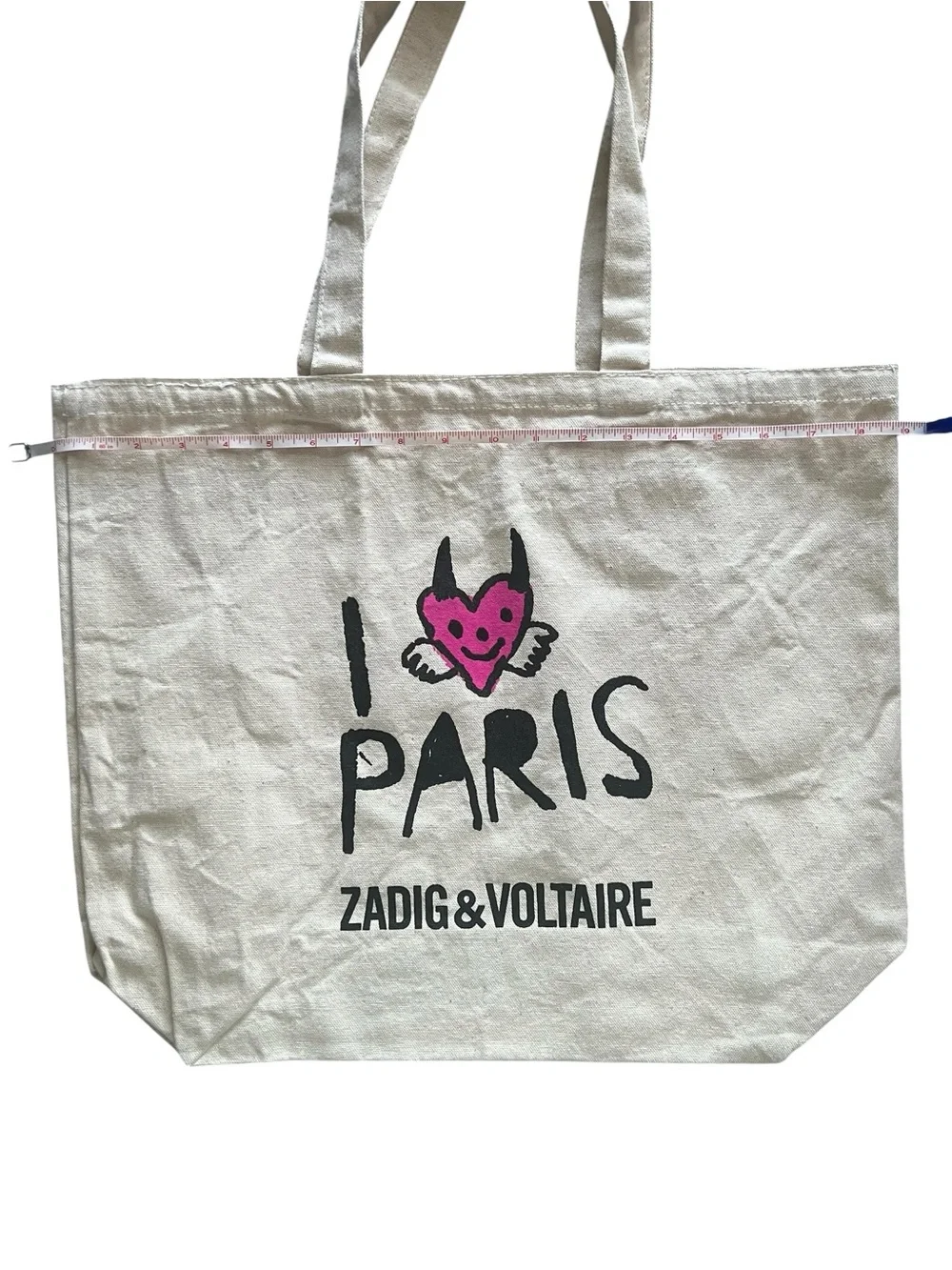 Zadig & Voltaire Natural Canvas Tote with Pink Heart Graphic GWP